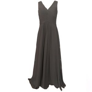 Azazie black long maxi chiffon ruched bridesmaid dress v neck size 10
